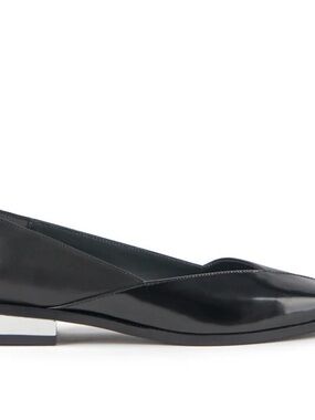United Nude Black Patent Pointed-Toe Flats with Metallic Geometric Heel